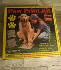 Milestones Paw Print Kit 8" Stepping Stone W/ Pebbles & Bone Stamps New Sealed 