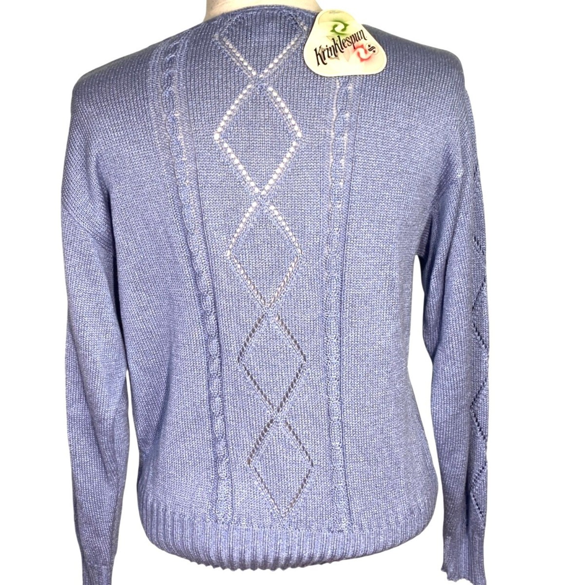 NWT Vintage Jolie Krinkle spun Blue open loose knit Womens Sweater