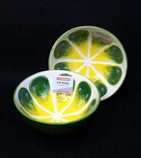 Set of 2 Typhoon 4" Ceramic LIME Design Dip Bowls - New