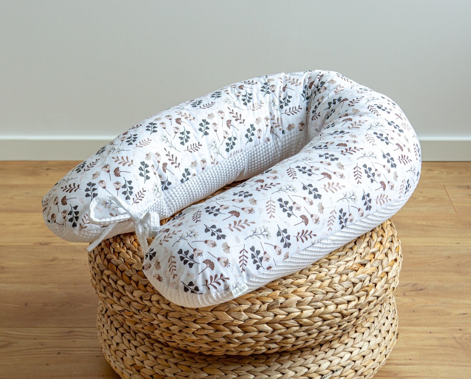 WEIß/ Blumen BRAUN Seitenschläferkissen Stilllkissen Schwangerschaft