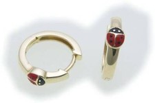Children Earrings Hoops Ladybug Enamel. 585 Gold Yellow Gold Quality