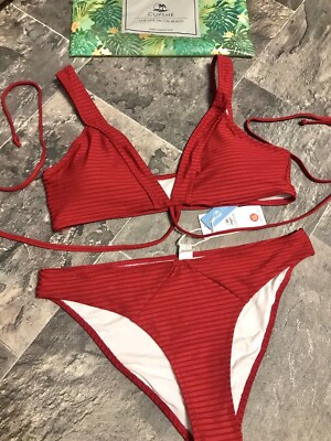  Neu+Etikette Süßer 5in1 Cupshe Bikini Gr.XL 42/44 Rot Streifen