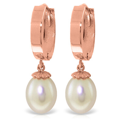 CTW 14K Solid Rose Gold pearl Drop Hoop Earrings