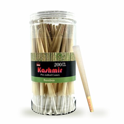 Kashmir Pre Rolled Cones 1-1/4 Bamboo Slow Burning Rolling Paper Cones 200 Ct