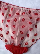 Vintage Retro TRIUMPH Sheer Nylon Polyester Thong Panties Red Lip Briefs Sz.5