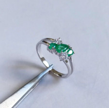 Natural Emerald Gemstone Pear Ring 925 Sterling Silver Handmade Wedding Jewelry