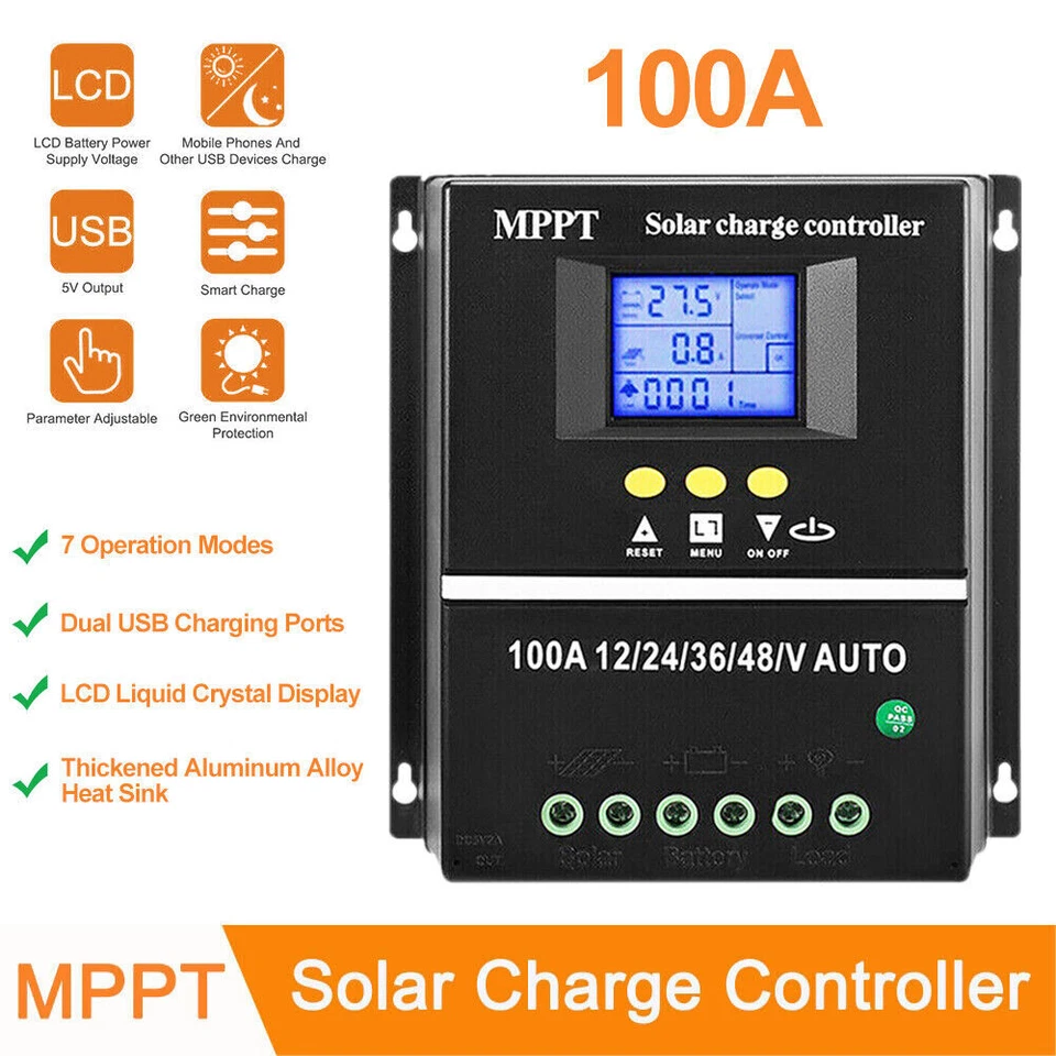 100A MPPT Solar PV Regler 4000W 12V-48V Solarladeregler Controller LCD Display - - Bild 2 von 4