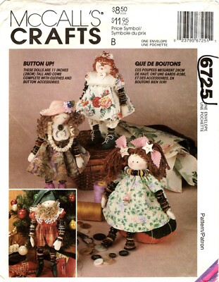 McCall's 6725 Button Dolls Baby Elf Girl Lady Craft Sewing Pattern Uncut