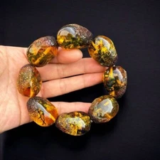 Baltic Amber Bracelet Moss Inclusion Raw Skin Wax Bead Jewelry for Men Women
