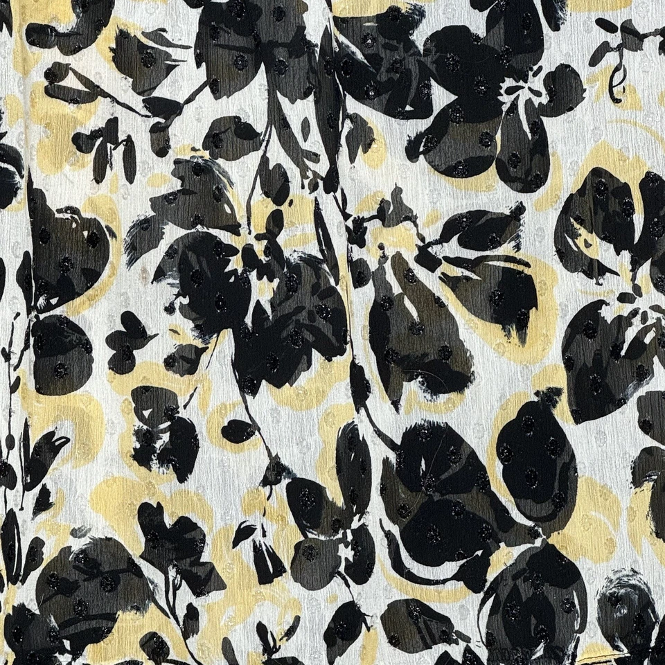 Avenue Top 1X Camisa Negra Amarilla Floral Cuello Redondo Transparente Manga Corta Foto 2 de 4