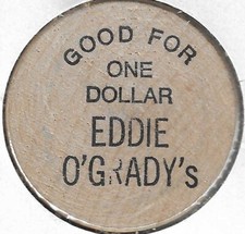 EDDIE O'GRADY's, $1 Token/Coin, Indian Head (GREEN), Wooden Nickel