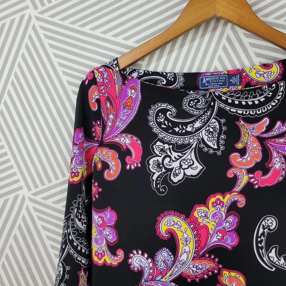 Vestido de fiesta American Living talla 8 elástico ajustado cachemir floral rosa negro Foto 4 de 4