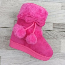 Toddler Girls Pom Pom Pink Boots Size 3-8 New