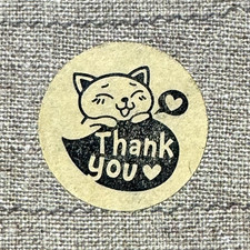 30 THANK YOU Cat Black/Natural Round Gift Stickers 1  Envelope Seals