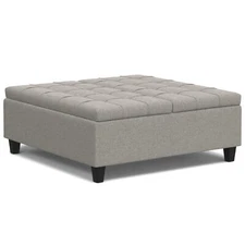 Harrison 40 inch Wide Transitional Square Large Coffee Table Storage Ottoman