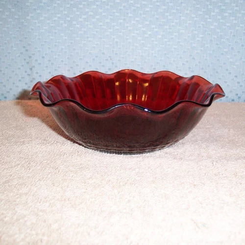 VTG 1930's RUBY RED DEPRESSION GLASS FLARED RUFFLED SCALLOPED RIM 6.5" BOWL MINT