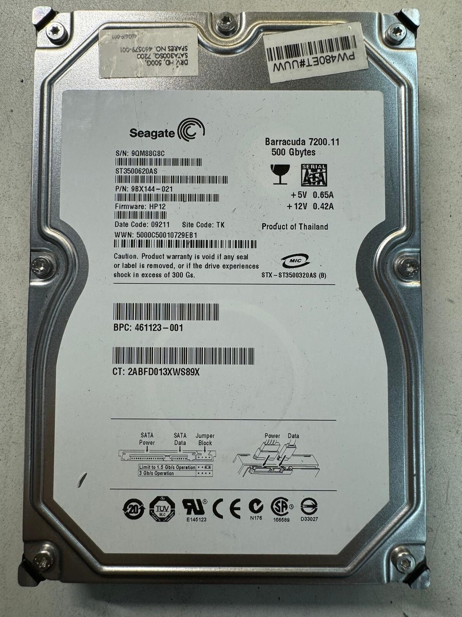 SEAGATE ST3500620AS 9BX144-021 500GB Firmware HP12 Code 09211 SATA