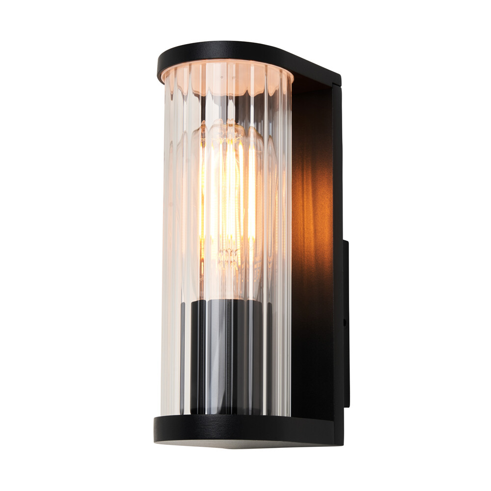 Litecraft Portia Wall Light Outdoor Ribbed Glass IP44 Rated E27 Fitting - Black
