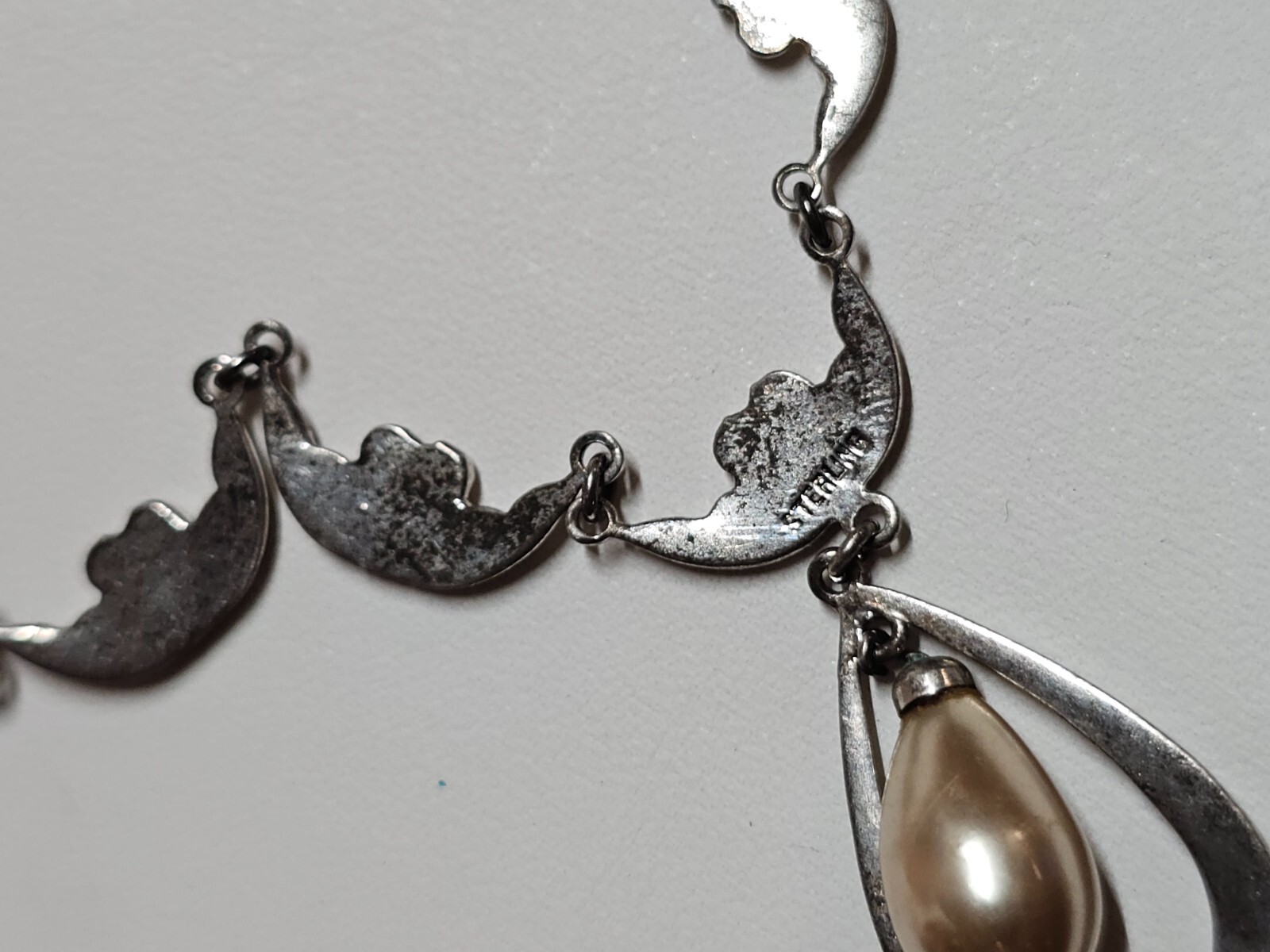 Exceptional Sterling Silver Deco Paste Pearl Drop… - image 8