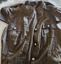 Express Brown Midi Shirt Dress Women’s 12 Short Sleeve Button Pockets