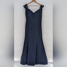 Mori Lee Madeline Gardner Navy Blue Lace Sequin Mermaid Evening Gown Dress 14