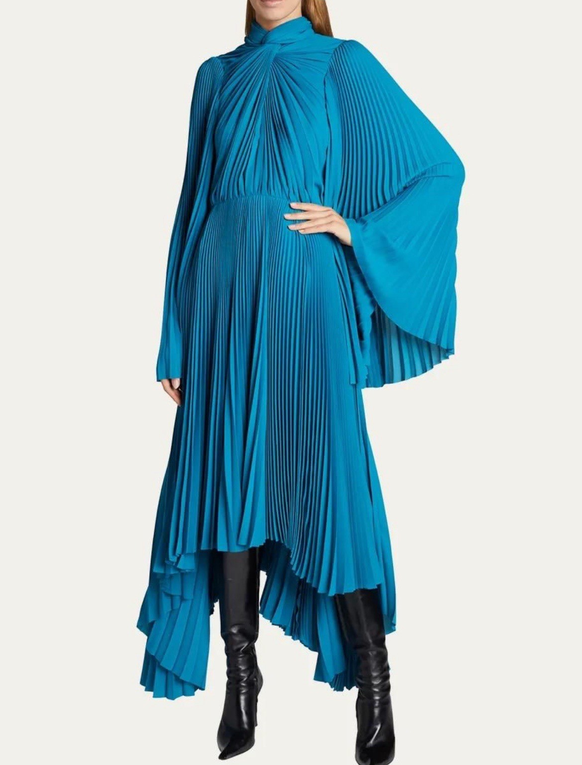 Balenciaga Twist Pleated Crepe Midi Dress Size 34