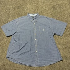Chaps Easy Care Dress Shirt Size 4XB Blue White Gingham Check Short Sleeve