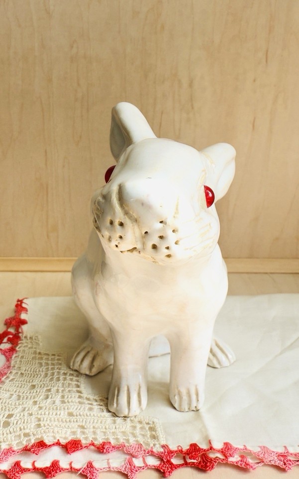 Vintage French Faience Terracotta Glazed Rabbit Figurine With Red Glass ...