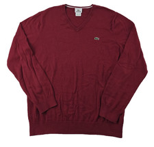 Lacoste Long Sleeve Sweater Men  s Size 6 XL Red Cotton V-Neck