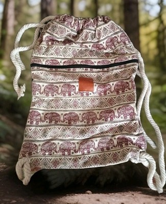 T- Bags Canvas Drawstring Backpack Elephant Aztec Vacation Crafts Everyday Tote 