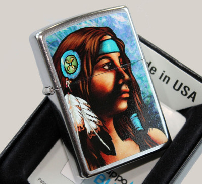 Zippo Lighter   Native American Girl Indian   2002034   Neu New   A345