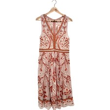 Anthropologie Moulinette Soeurs Embroidered Floral Dress Beaded Mesh Midi Sz 10