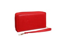 Red Zipper Wallet Wristlet Vegan Faux Leather New Gift