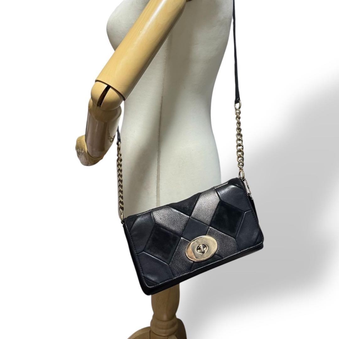 COACH Shoulder Bag Quilted Patchwork Leather Blac… - image 2