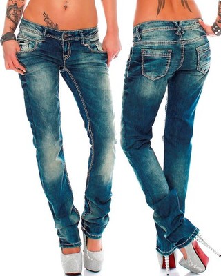 Cipo & Baxx Ladies Jeans Regular Fit Light Stretch 2-Colour Seams Blue Wash Dope