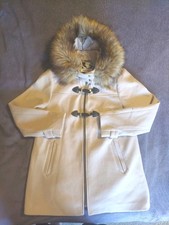 NINE WEST FAUX-TRIM HOODED WOOL BLEND TOGGLE PEA COAT WOMENS SZ M BONE LINED