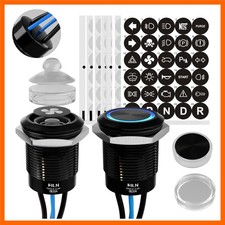 2-Pack 19mm Blue LED Latching Push Button Switch, 12V-24V Wide Voltage 20A W...