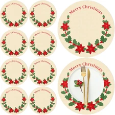 New Best Remerry Poinsettia Round Christmas Placemats Set of 8 Flower Xmas Red