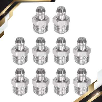304 Stainless Steel Straight Hydraulic Grease Fitting M10 x 1mm Thread 10Pack