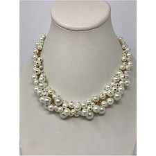 Clustered White Lustrous Faux Pearl Necklace Gold-Tone Chains Bridal Wedding
