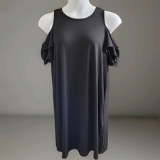 Women's Just Be T Shirt Dress With Ruffle Cold Shoulder Black Midi  Size Large