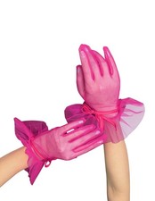 Women's Ruffles Tea Party Mesh Tulle Gloves Christmas Evening Short Gloves We...