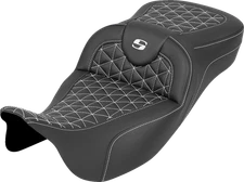 Saddlemen Roadsofa White Tri Gripper Extended Seat for 2008-2024 Harley Touring