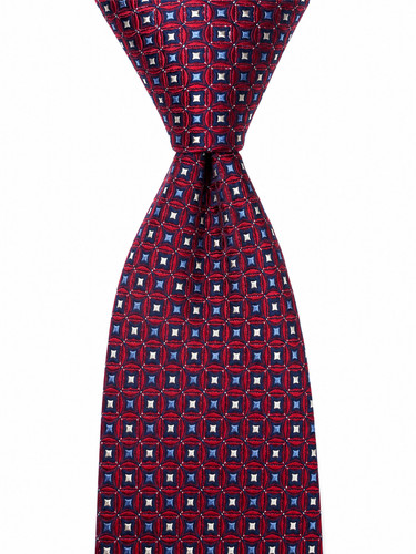Countess Mara Men's 100% Silk Necktie Burgundy Red Blue Geometric Classic Tie