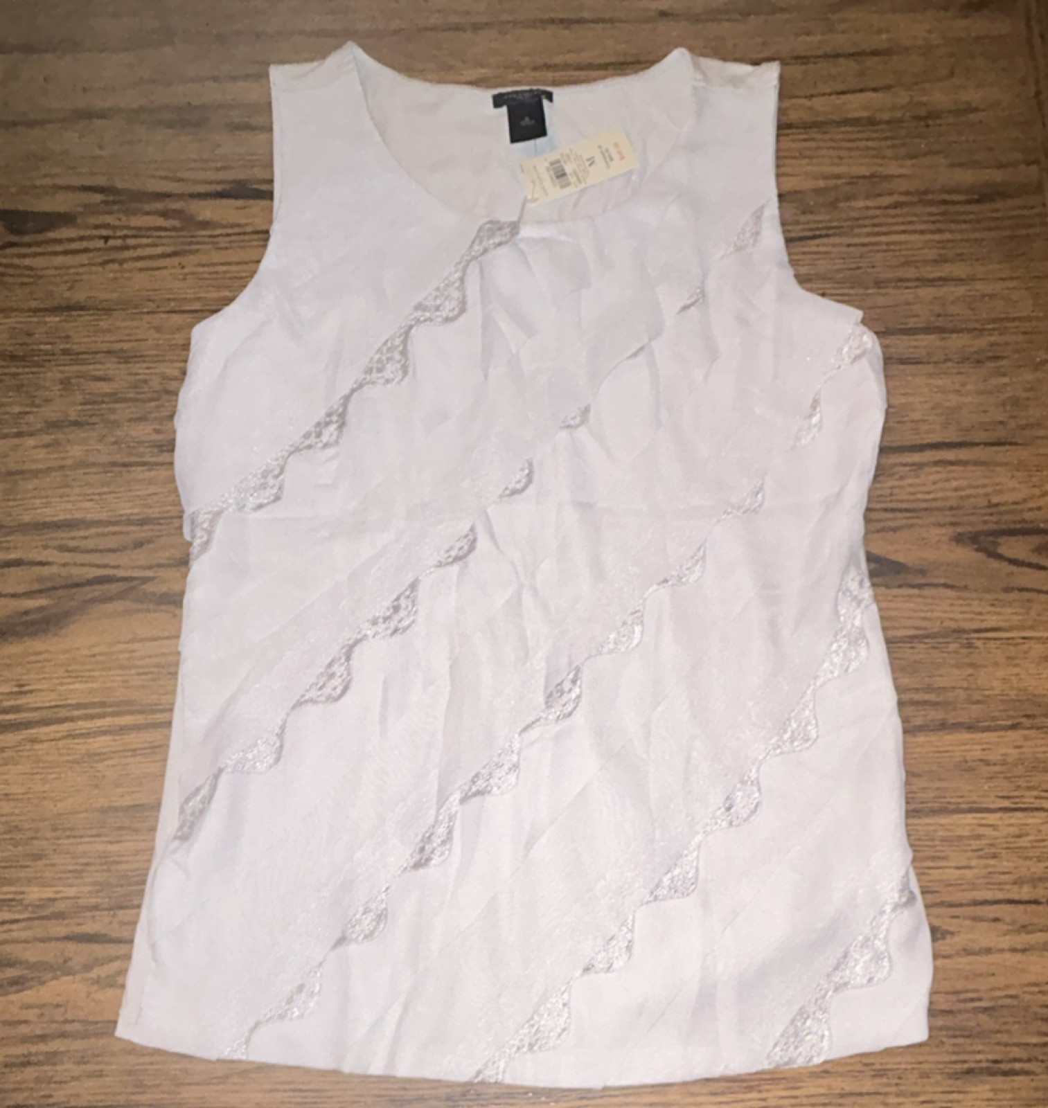 Ann Taylor White Lace Sleeveless Round Neck Women's Tank Top Size M