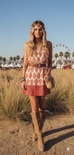 Soprano Bohemian Festival Paisley Print Cami Dress Sleeveless Red Cream Sz XS