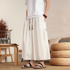2026 New Summer Mens Linen Wide Leg Pants Loose Cotton Straight Leg Casual Pants