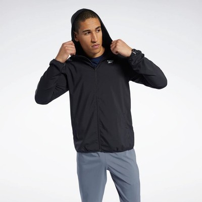 REEBOK Men's Black Full Zip Lightweight Training WINDBREAKER Jacket NEW Medium