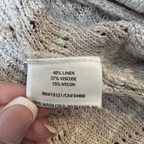 EILEEN FISHER Natural Karma Ripple Stitch Pointelle Linen Blend Cardigan XS - Picture 6 of 6