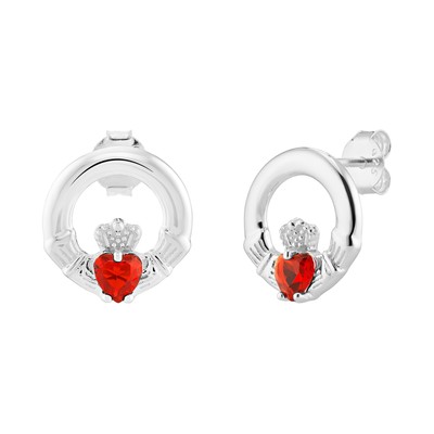 Rubin Claddagh Ohrstecker Sterling Silber 925 gepunzt British Made